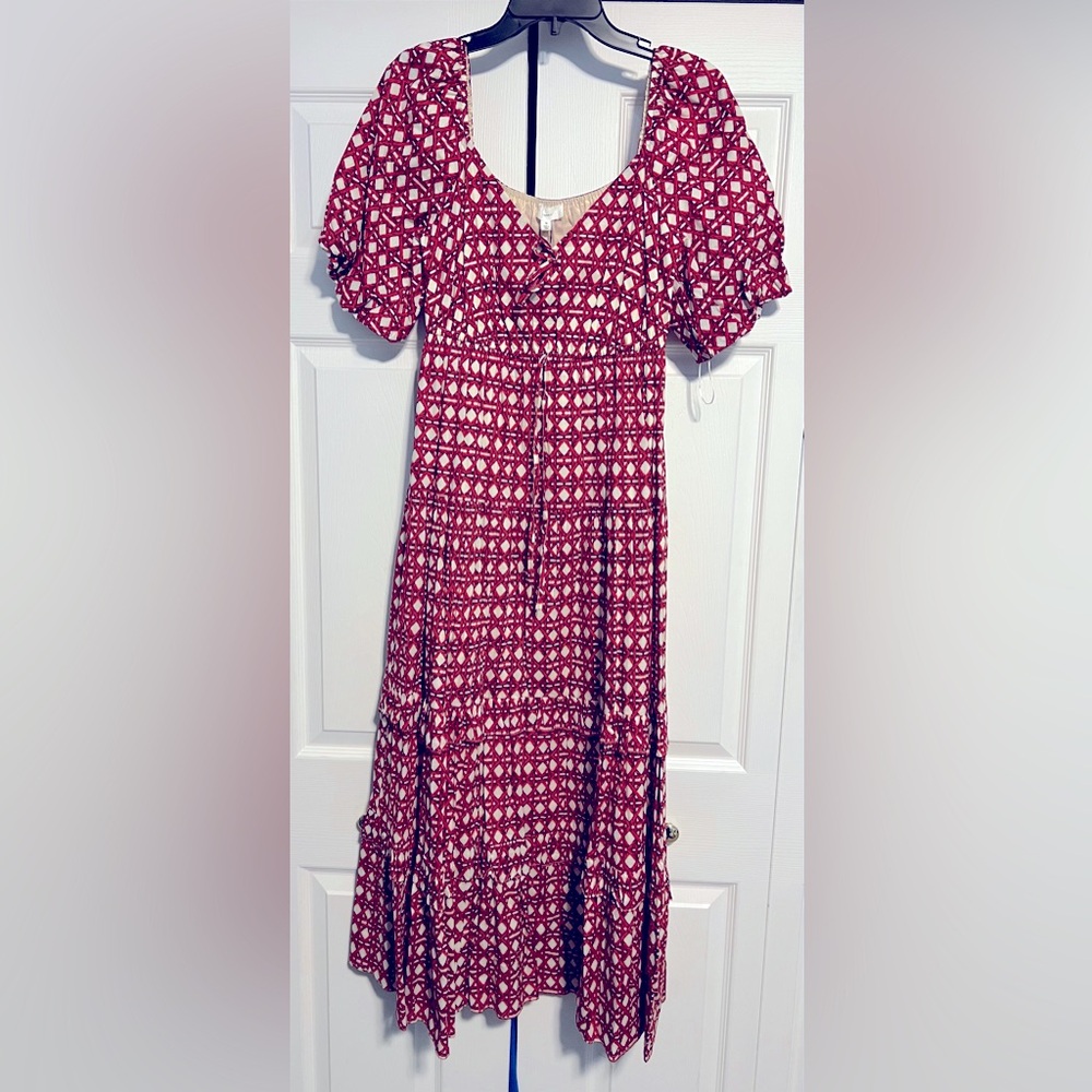 A Loves A Red and White Tiered Maxi Dress